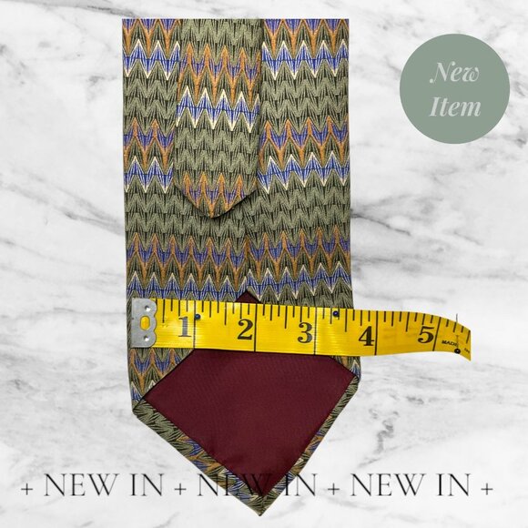 Croft & Barrow Zigzag Pattern Silk Tie - Green Yellow & Blue - Picture 9 of 12